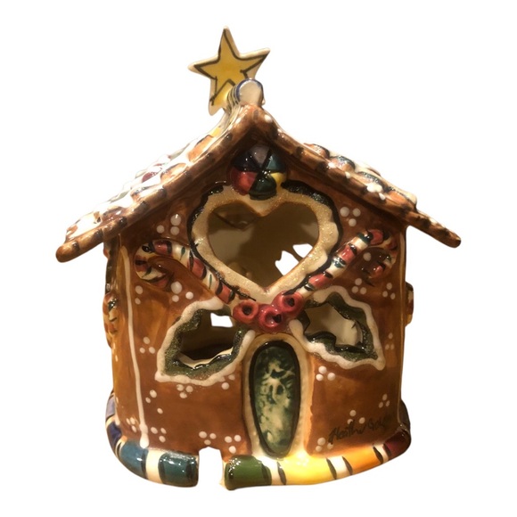 Blue Sky Clayworks 2002 Candycane Bungalow tea light candle holder - Picture 6 of 9